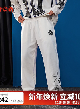 BLUESFLY美式复古印花运动长裤男秋冬宽松直筒休闲跑步潮牌卫裤