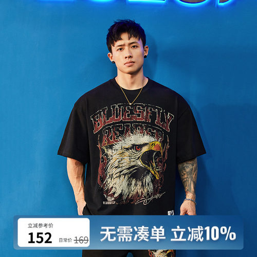 美式鹰头印花宽松短袖运动T恤
