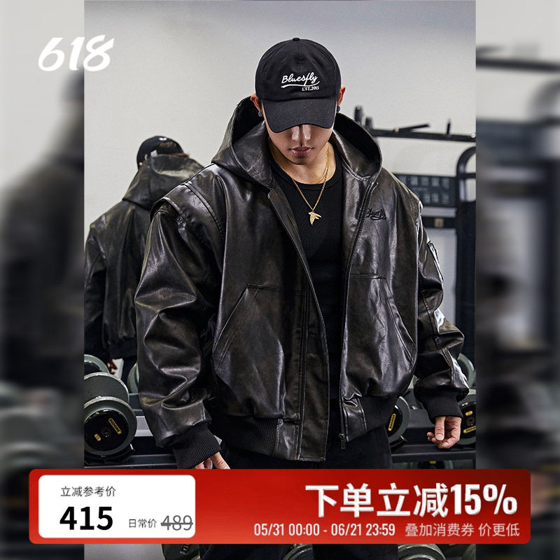 BLUESFLY美式复古皮衣夹克外套男冬季加绒夹棉高级感痞帅机车飞行