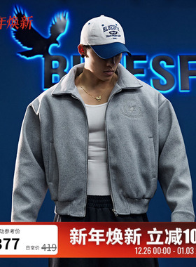 BLUESFLY美式毛呢夹克外套男秋冬短款廓形翻领健身休闲潮牌高级