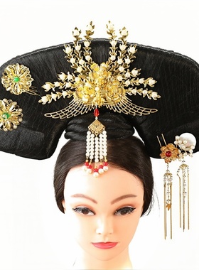 格格旗头发饰娘娘新款清朝发包贵妃古装造型头饰民族常温丝假发髻