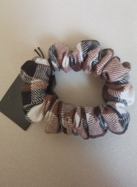 新款L. Erickson美国代购布艺马尾手工弹力发圈发绳头绳棕色格子