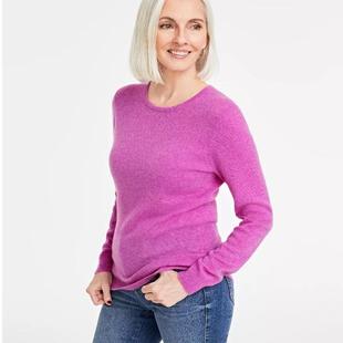 美国代购Charter Club100%羊绒衫圆领毛衣针织衫薄款舒适百搭粉色