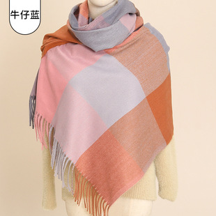 2023秋冬季 仿羊绒围巾 简约女士格子围巾披肩欧美厚保暖长款