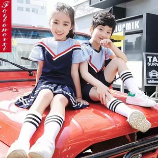 韩版 幼儿园园服夏季 套装 英伦儿童毕业学院班服 短袖 小学生校服夏装