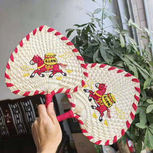 蒲扇草编手摇扇芭蕉扇子棕叶葵扇刺绣印logo 老式 新款 手工编织夏季
