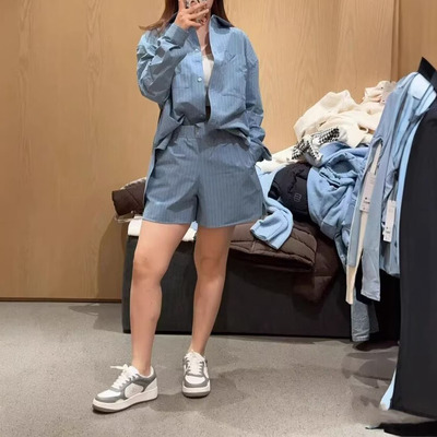 北美A家爆款Daylight细条纹衬衫套装休闲慵懒风瑜伽短裤百搭时尚