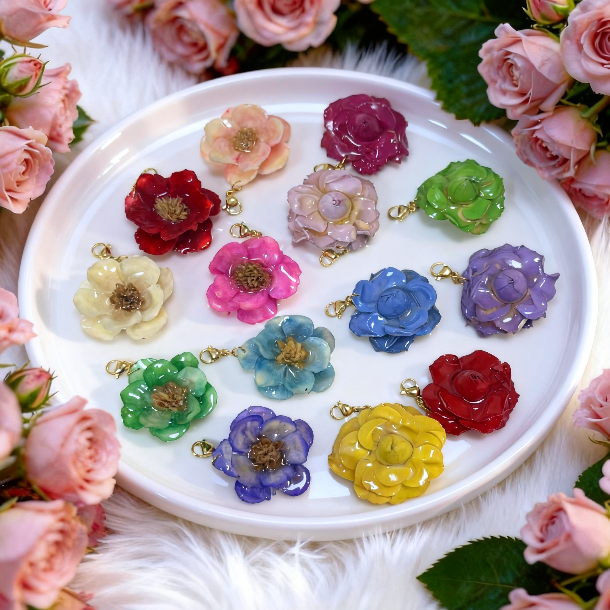 滴胶玫瑰永生花头带扣项链DIY
