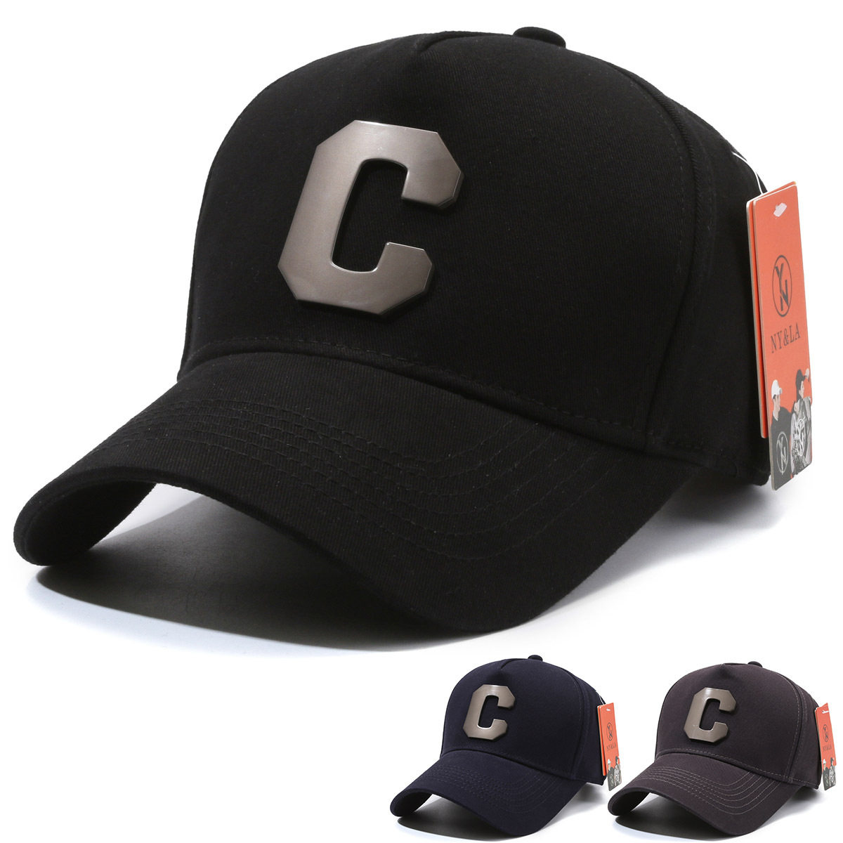 帽子春秋大头围棒球帽大C英文街头时尚潮流字母鸭舌帽铁标休闲遮