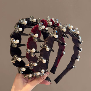 倒插酒红红色倒尺发箍丝绒珠珠女感2025新款高颅顶头箍压发卡头饰