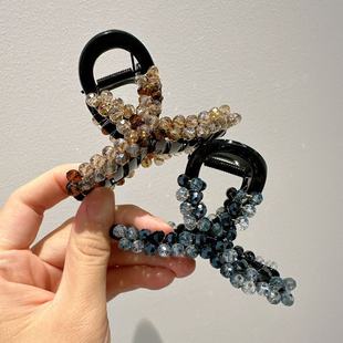 新款纯手工串绕串珠复古爪夹小抓夹绕珠后脑勺夹鲨鱼夹发夹女头饰