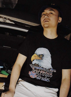 PACKRATS 17SS Ruler TEE美式复古重磅宽松老鹰T恤短袖 黑