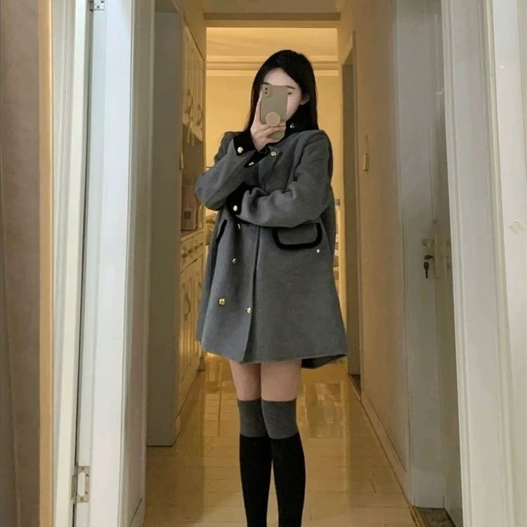 法式小香风毛呢外套女春冬款高级感超好看小个子短款灰色呢子大衣