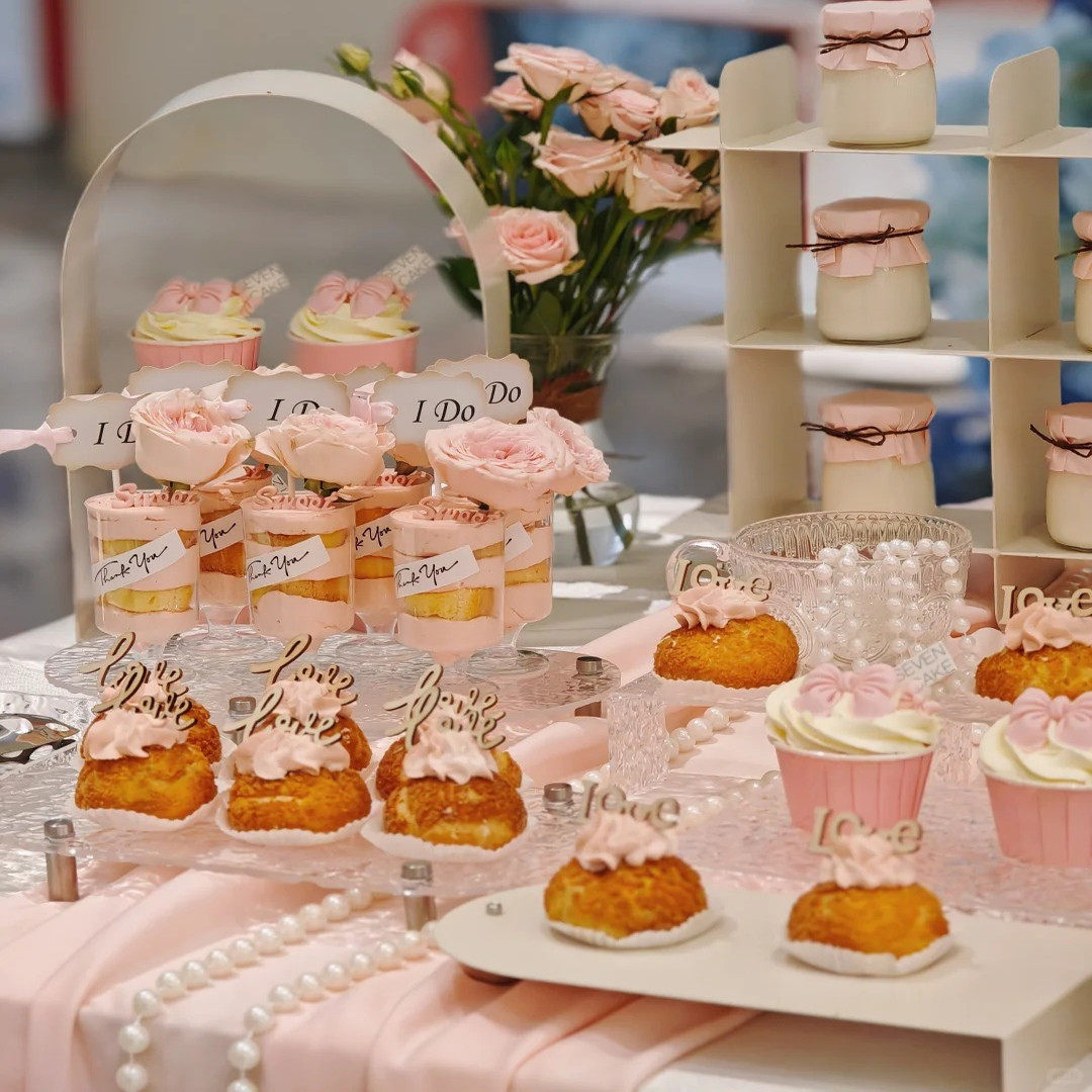 浪漫粉色系订婚甜品台喜字蛋糕装饰装饰插件婚礼布置插牌囍字贴纸