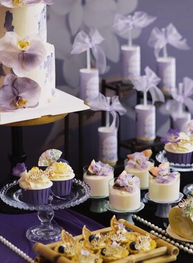 紫色纸杯蛋糕订婚婚礼慕斯甜品台装饰插件摆件鱼尾纱结推推乐贴纸