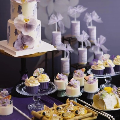 紫色纸杯蛋糕订婚婚礼慕斯甜品台装饰插件摆件鱼尾纱结推推乐贴纸