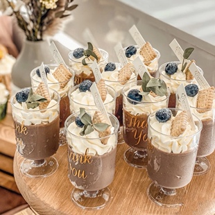 一次性甜品台杯子慕斯杯贴纸高脚杯小酒杯木糠杯斜口杯透明布丁杯