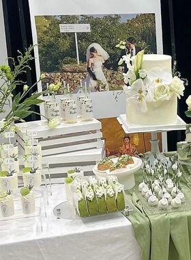 白绿色婚礼甜品台装饰森系Happy weddiing慕斯杯贴纸布丁杯封口纸