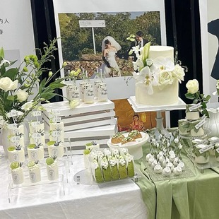 白绿色婚礼甜品台装 weddiing慕斯杯贴纸布丁杯封口纸 饰森系Happy