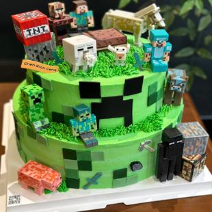 我的世界蛋糕装饰摆件minecraft生日布置配件主题甜品台积木插件