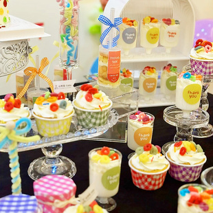 多巴胺甜品台生日蛋糕装饰慕斯杯贴纸推推乐彩色格子纸杯布丁瓶纸