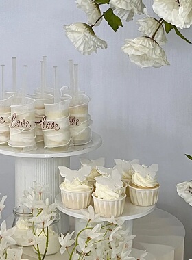 白色婚礼甜品台装饰插件木片love摆件推推乐筒慕斯杯结婚蛋糕插牌