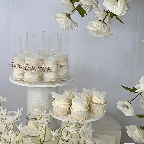 白色婚礼甜品台装饰插件木片love摆件推推乐筒慕斯杯结婚蛋糕插牌