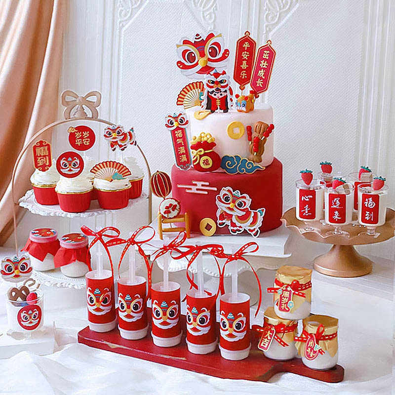 中国风醒狮宝宝周岁甜品台蛋糕装饰插件推推乐贴纸布丁瓶贴纸吊牌,节庆用品/礼品,节日装扮用品,淘宝优惠券,粉丝福利购,淘宝优惠卷