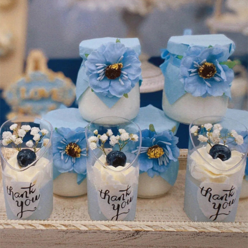 婚礼蓝色系甜品台装饰插件雾霾蓝棒棒糖棍子订婚纸杯蛋糕摆件主题