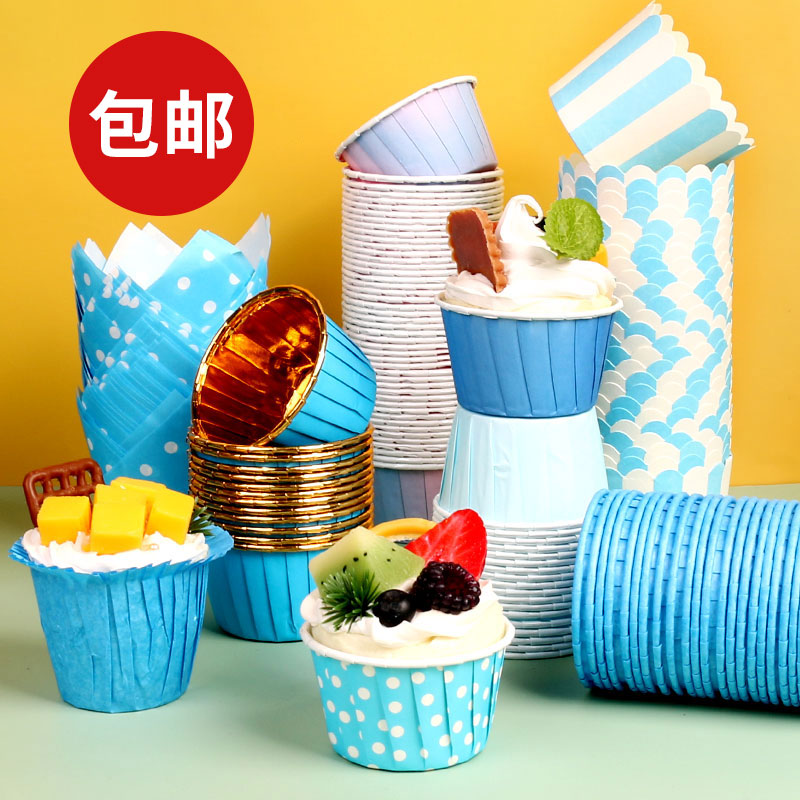 浅蓝色纸杯蛋糕子甜品台卷
