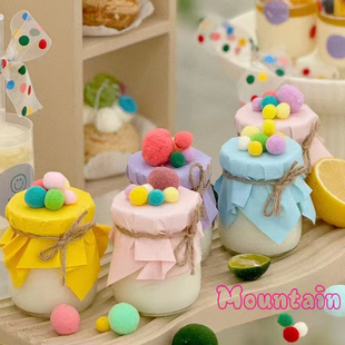 多巴胺五彩缤纷甜品台装饰 毛绒球球布丁酸奶瓶彩色封口纸 盖纸