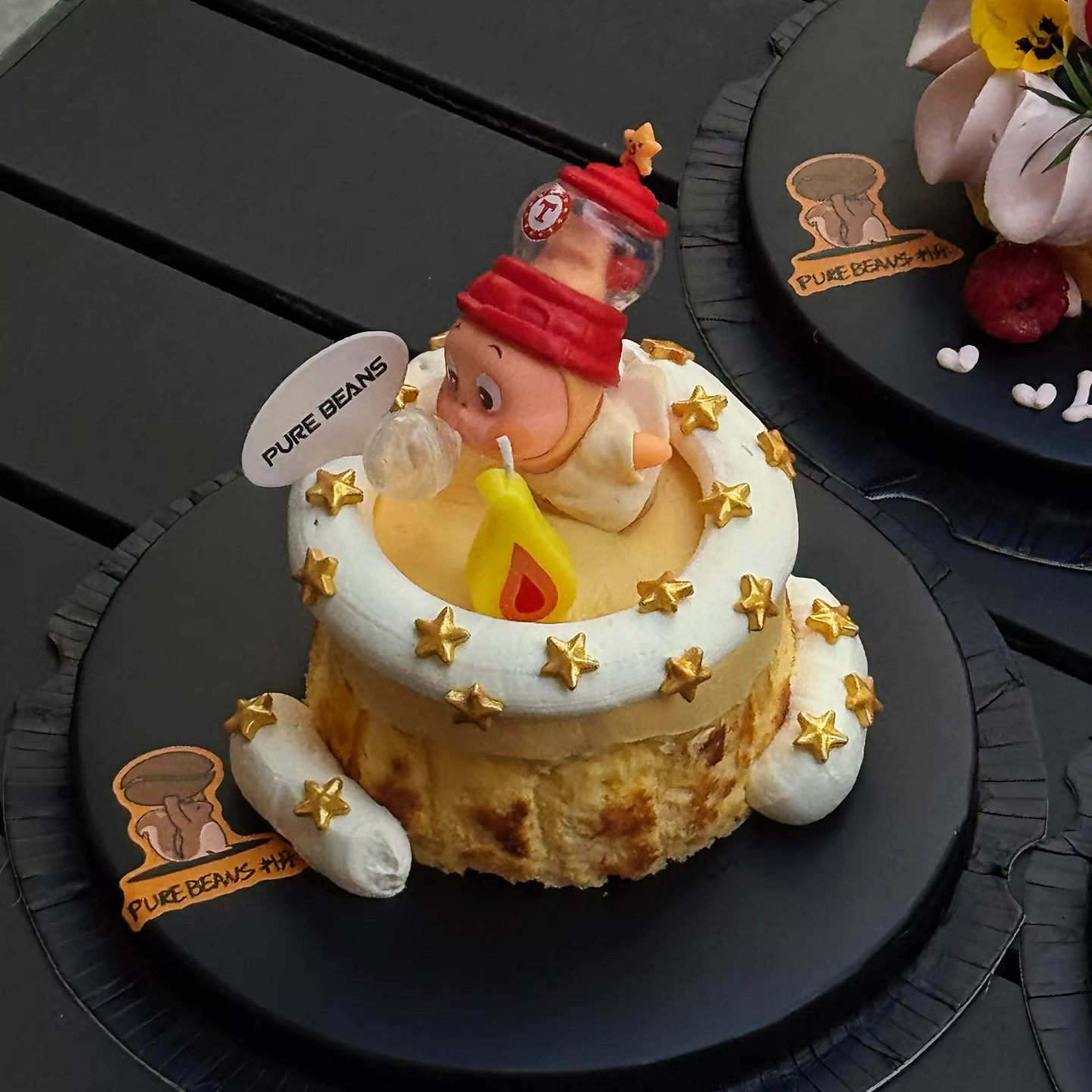 卡通吹泡泡星星人蛋糕装饰摆件火苗蜡烛儿童生日派对烘焙装扮插件