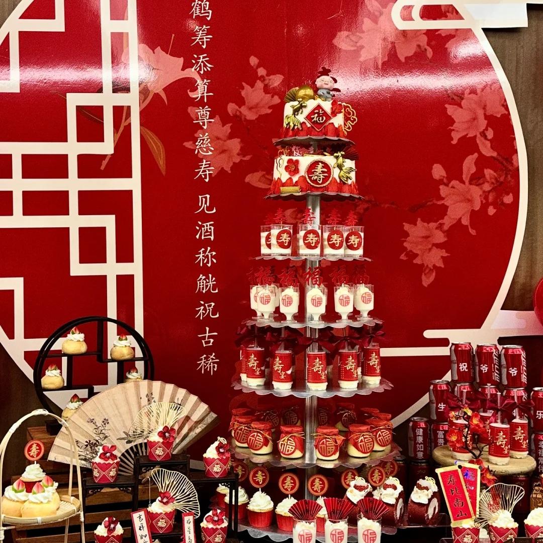红色寿宴甜品台装饰寿字插件插卡纸杯蛋糕插牌寿星过寿推推乐贴纸