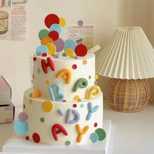 简约ins风彩色生日快乐字母蛋糕装饰插件软胶HB男孩女孩公主插牌