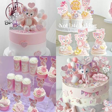 烘焙蛋糕装饰川沙妲己粉色小狐狸玲娜贝儿甜品台布丁杯推推乐贴纸