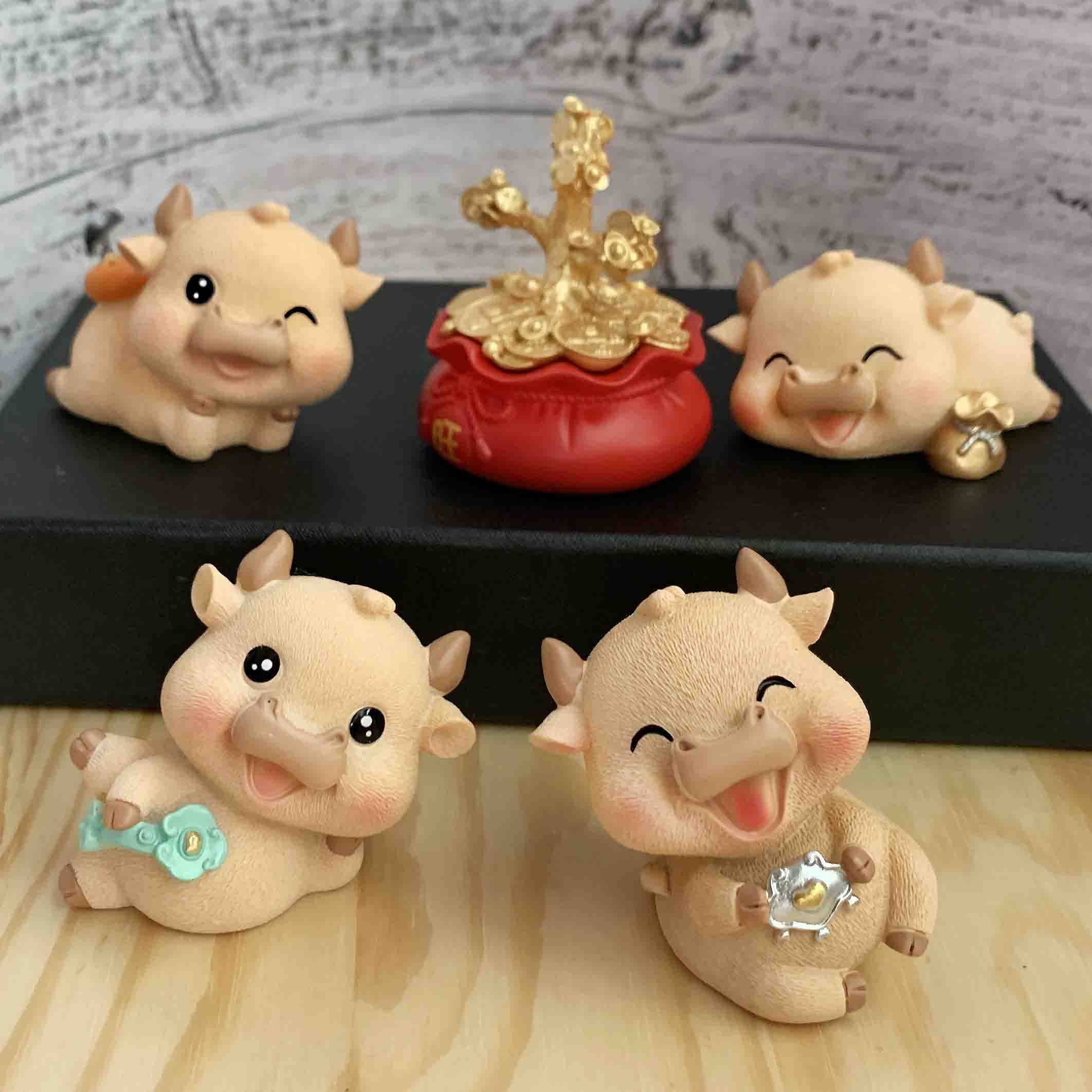 如意生肖牛年卡通汽车发财树摆件图片