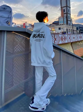 重磅纯棉连帽卫衣男秋冬加绒加厚国潮牌美式高街宽松oversize外套