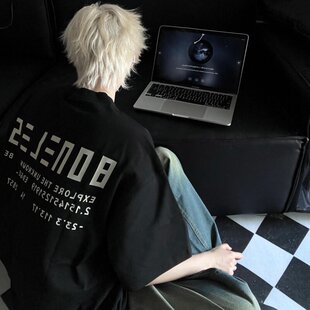 美式 T恤男夏季 宽松设计感字母印花潮牌上衣半袖 重磅100%纯棉短袖