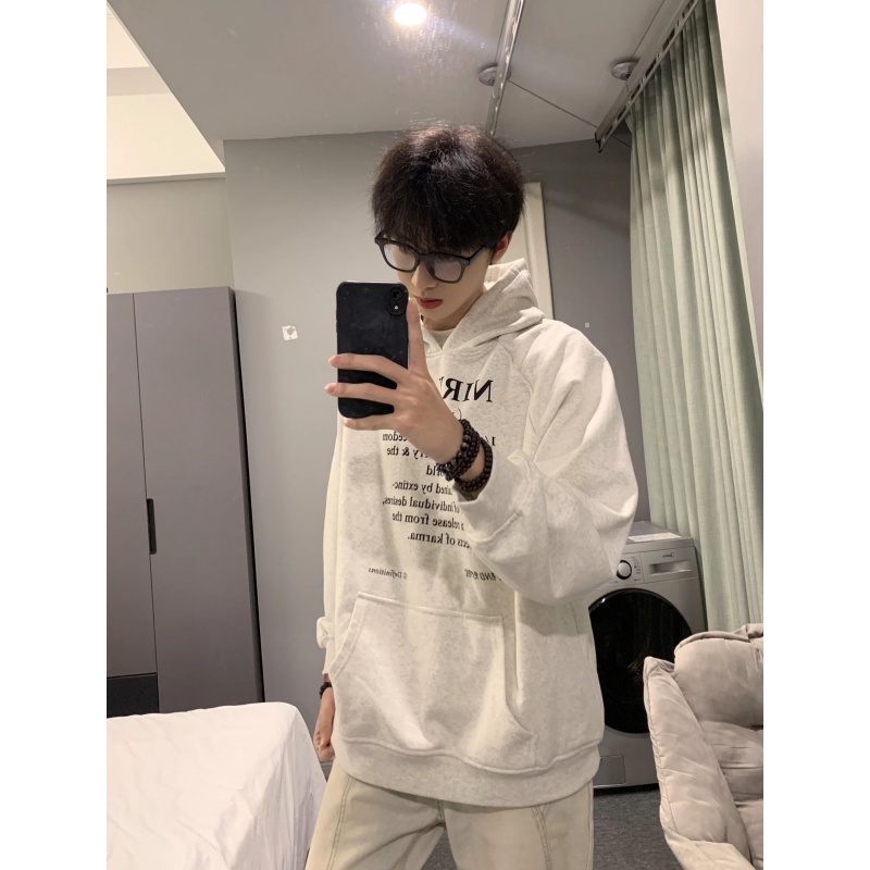 美式高街潮牌重磅纯棉连帽卫衣男