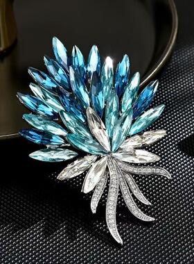 法式气质水晶丰收麦穗胸针优雅蓝色妖姬水晶别针礼服固定胸花配饰