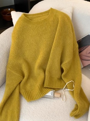 软糯马海毛毛衣圆领套头针织衫女