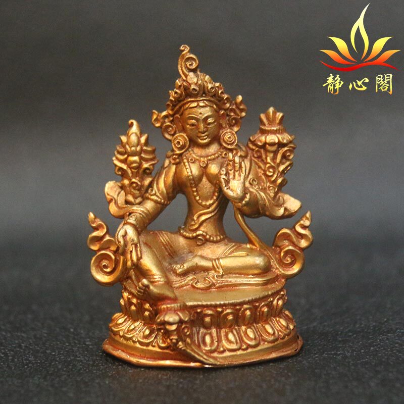 尼泊尔手工全铜紫铜绿度母佛像居家摆件藏式随身