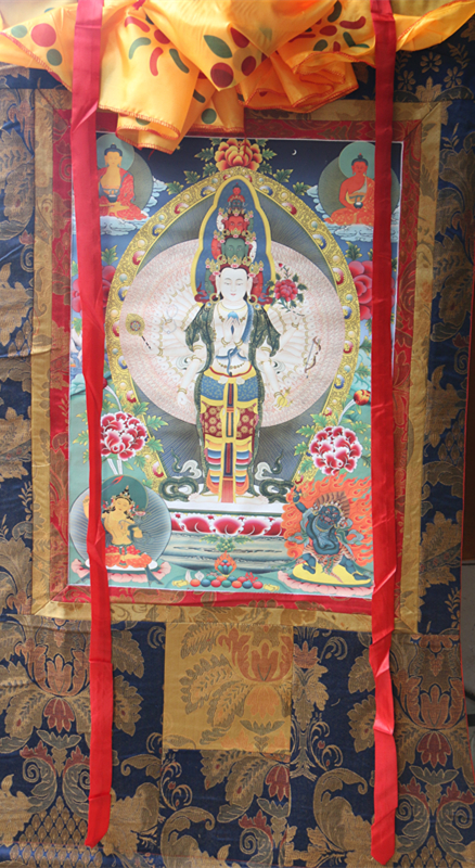 藏式唐卡画千手观音唐卡手工藏传佛像菩萨像挂画装饰小号