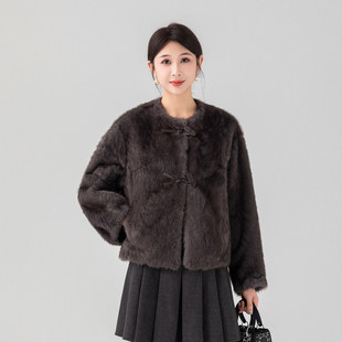 专柜同款 气质显瘦上衣2026春季 皮毛外套女短款 瑞景媛26C031时尚