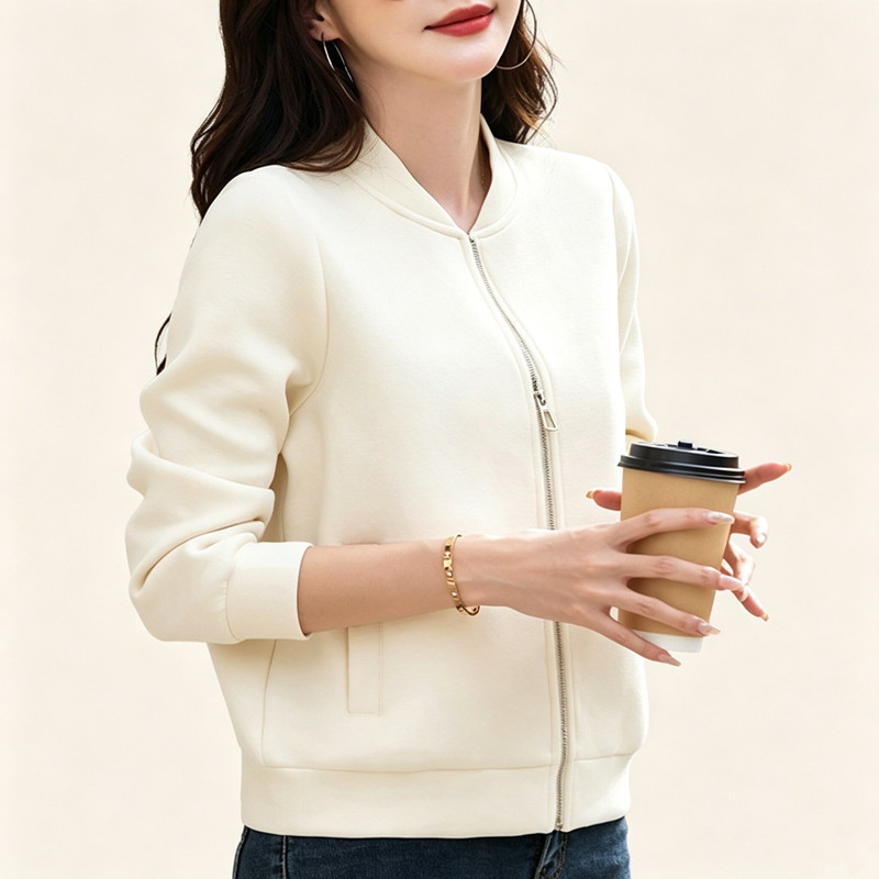 2026新款时尚简约棒球服女秋冬加厚长袖大码纯色短外套休闲开衫