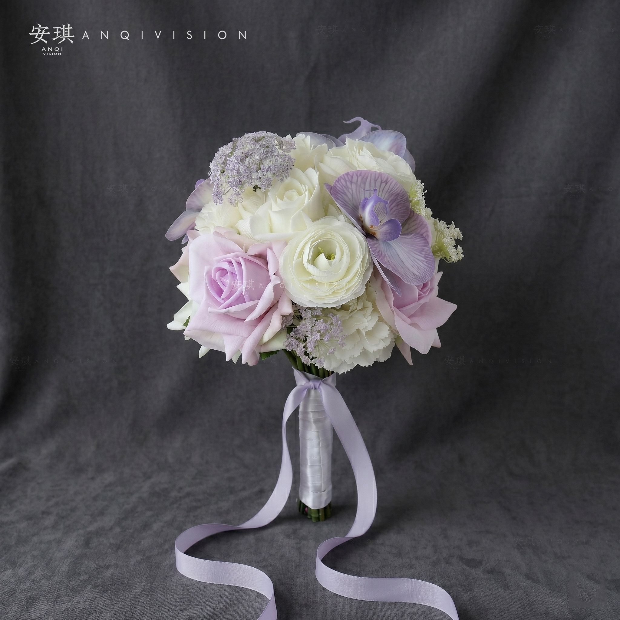 安琪VISION珍宝棒棒糖紫色系仿真花法式新娘婚礼手捧领证假花结婚