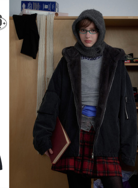 自然STAFFPICK美式潮流复古冬季水洗做旧工装外套男连帽棉服上衣