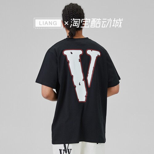 VLONE复古风撞色大LOGO印花米橙半袖FRIENDS系列情侣款短袖T恤