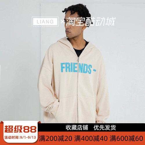 VLONE爆裂纹印花大logo印花拉链连帽宽松卫衣春秋 男女同款情侣款