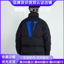 VLONE 经典大V字logo刺绣字母无帽立领宽松羽绒服男女同款 黑蓝